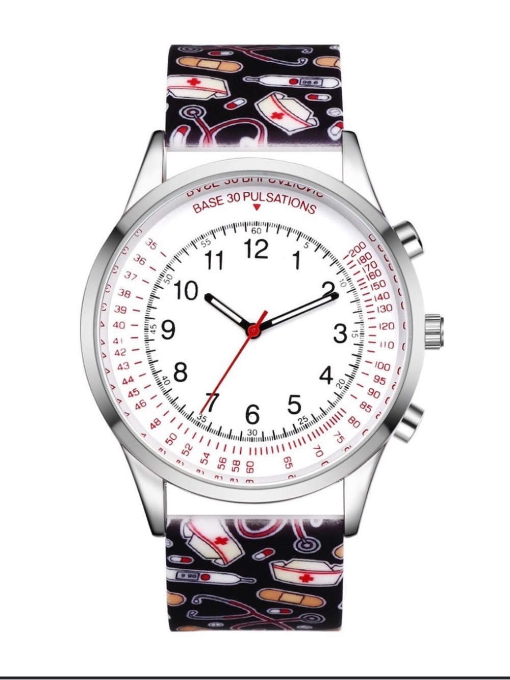 Nurse-Themed Black Silicone Strap Wristwatch for Men